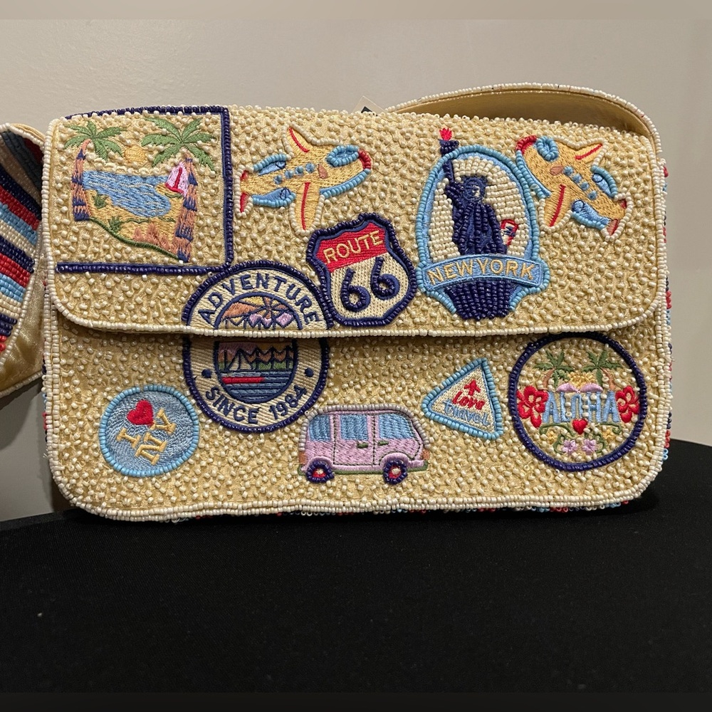 Embroidered / Beaded Cream Travel Shoulder Bag Purse Marshalls Made in India